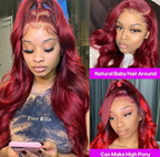 🔥99J Pre Plucked Human Hair Body Wave Burgundy Colored Brazilian Lace Front Wig