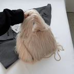 Fuzzy Faux Fur Shoulder Bag Tote Womans Plush Crossbody Handbag With Chain