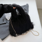 Fuzzy Faux Fur Shoulder Bag Tote Womans Plush Crossbody Handbag With Chain