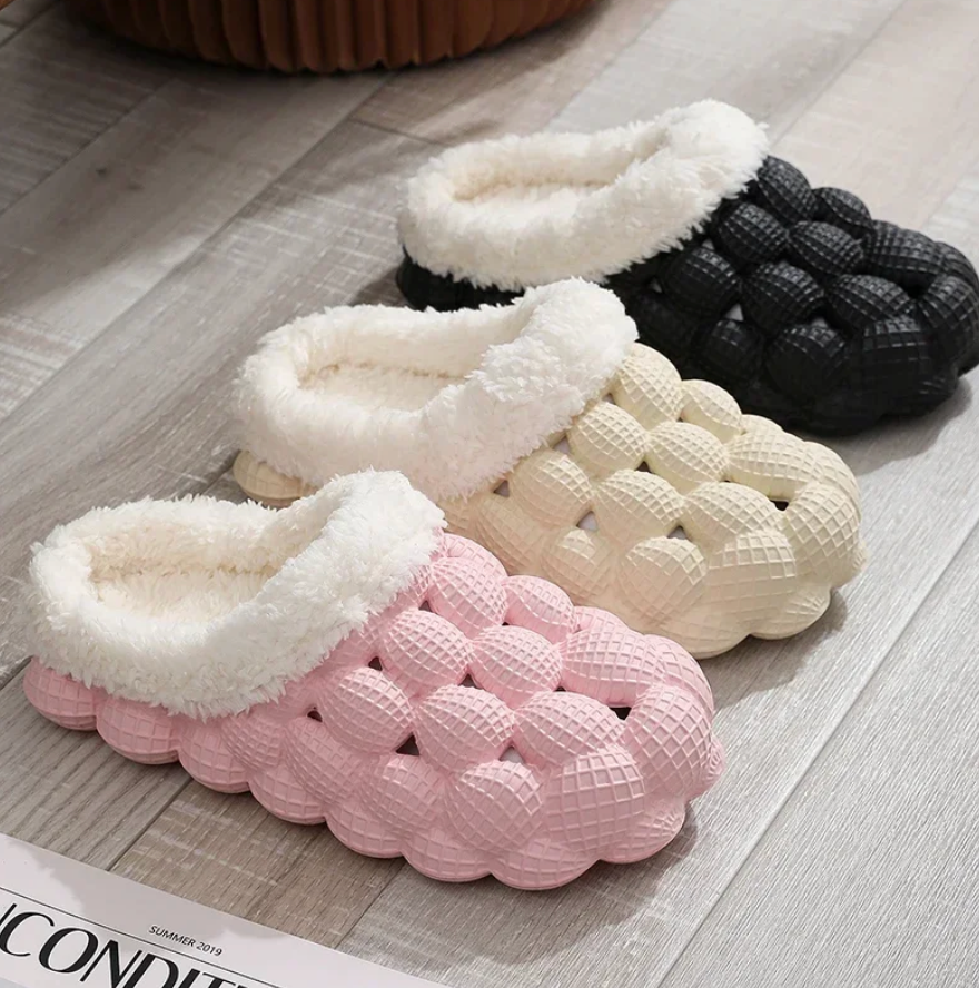 Cute Fur Bubble house Shoes Furry Slippers Close Toe Slides
