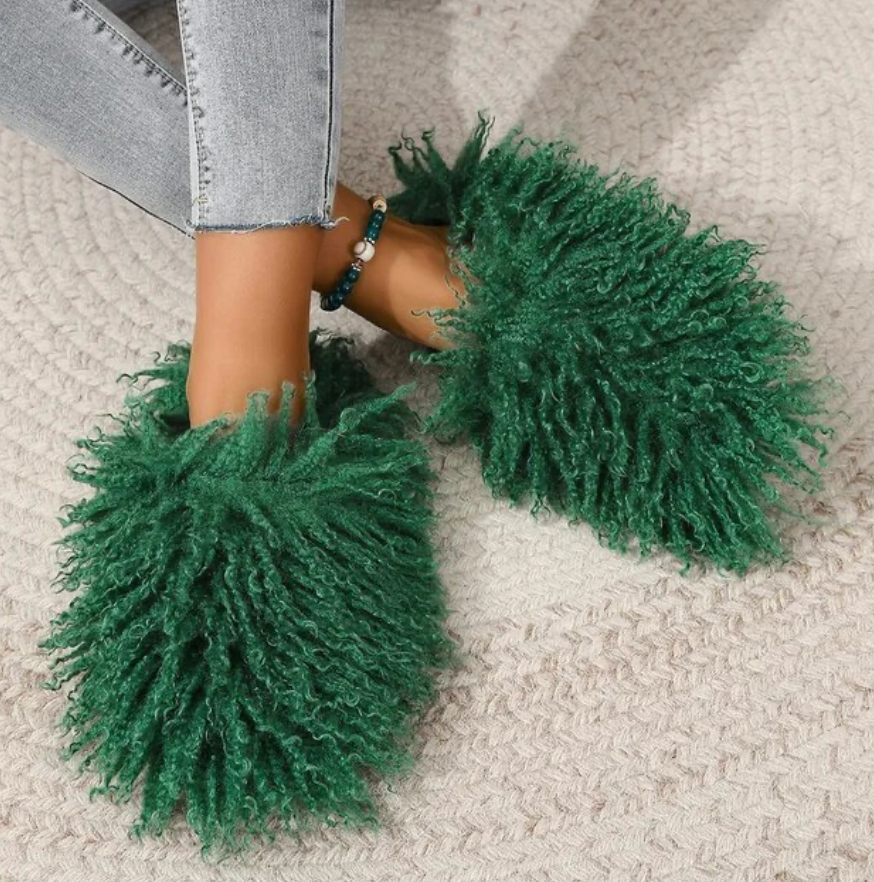 Furry Womans Home Slippers Warm Cozy Faux Fur Slip On House Slippers