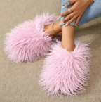 Furry Womans Home Slippers Warm Cozy Faux Fur Slip On House Slippers