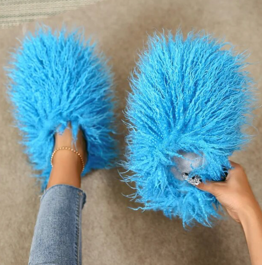 Furry Womans Home Slippers Warm Cozy Faux Fur Slip On House Slippers