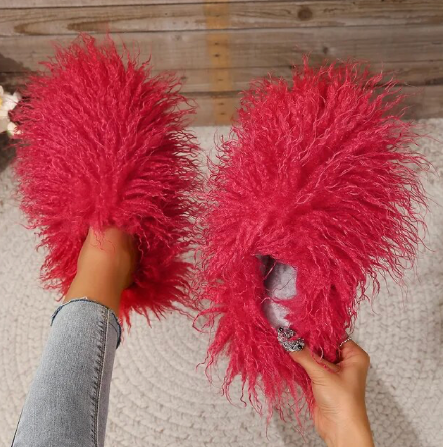Furry Womans Home Slippers Warm Cozy Faux Fur Slip On House Slippers