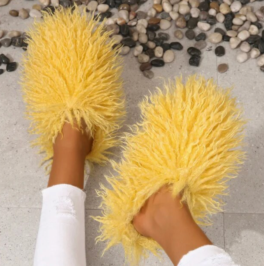 Furry Womans Home Slippers Warm Cozy Faux Fur Slip On House Slippers
