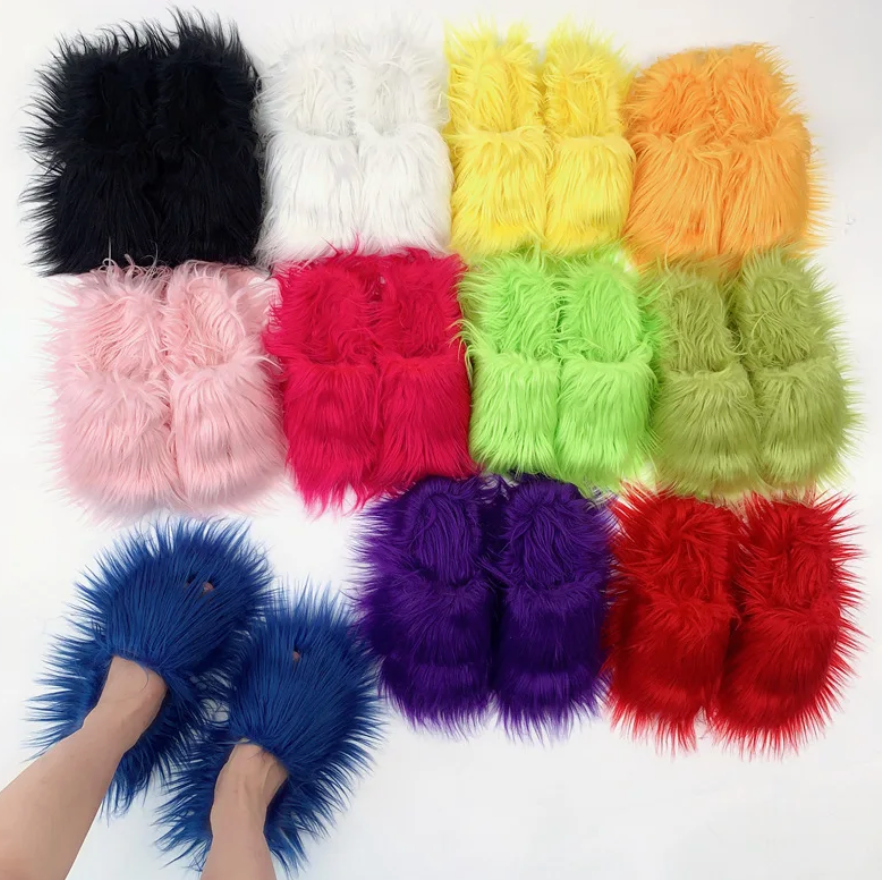 Fashion cotton Open toe slippers Woman Trending Furry Style Shoes