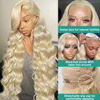 🔥613 HD Lace Human Hair Body Wave 13X6 180 Density Closure Blond Wig