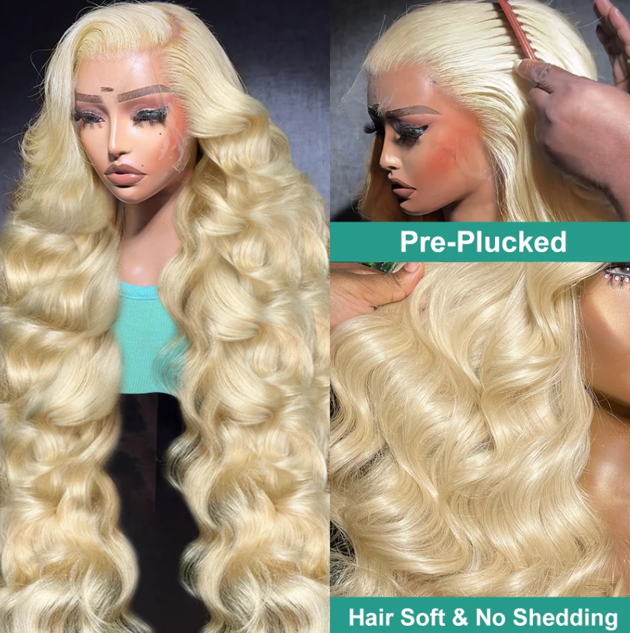 🔥613 HD Lace Human Hair Body Wave 13X6 180 Density Closure Blond Wig