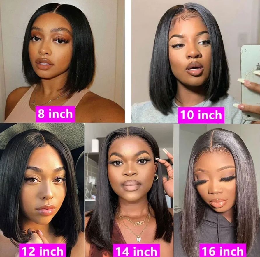 Natural Straight Bob Human Hair Transparent Wig 180% 220% Density Lace Front Wig