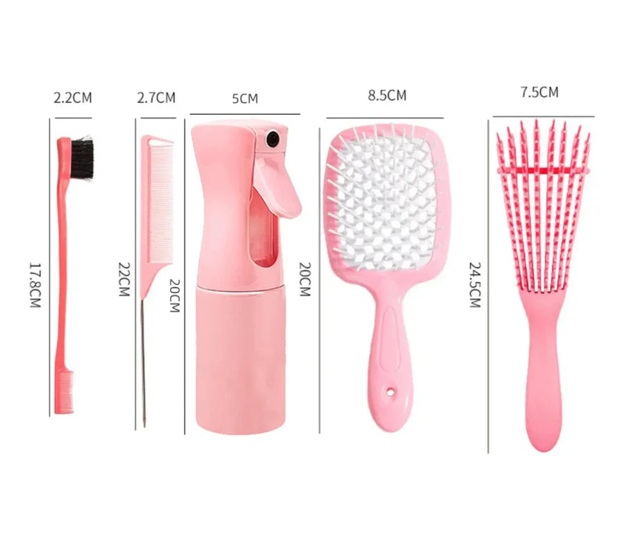 5 Pcs Detangling Hair set Mist Bottle Brush Comb Professional Natural Hair Tools