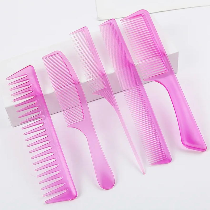 5 Pcs Comb Set Semi Transparent Cute Design ProfessionalHair Tools Accessory