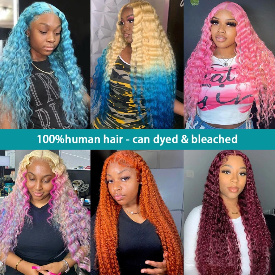 Deep Wave Blond Colored 180% Density Human Hair Lace Front Wig