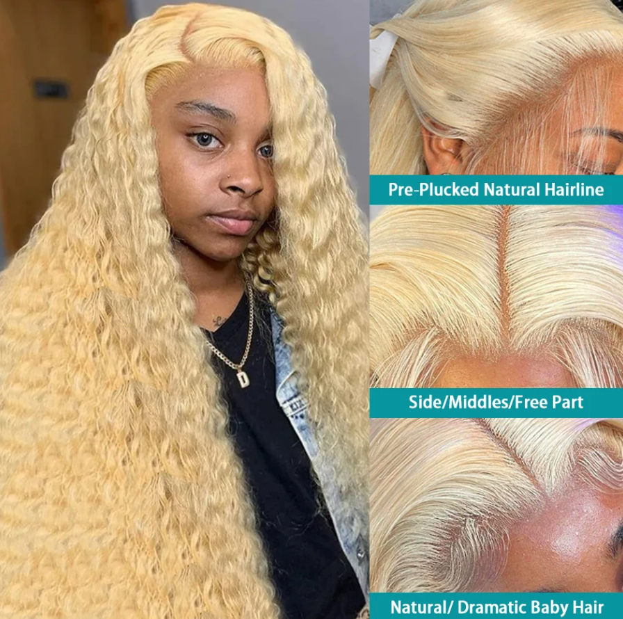 Deep Wave Blond Colored 180% Density Human Hair Lace Front Wig
