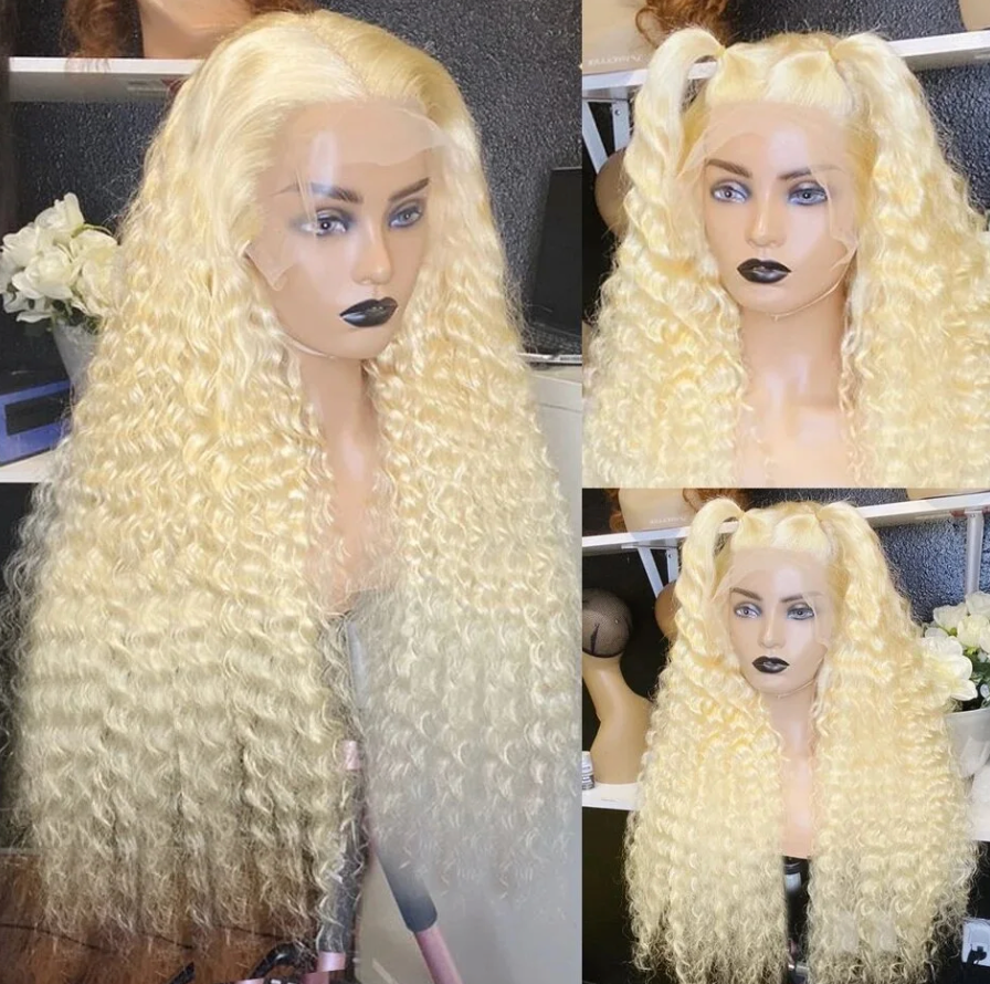 Deep Wave Blond Colored 180% Density Human Hair Lace Front Wig