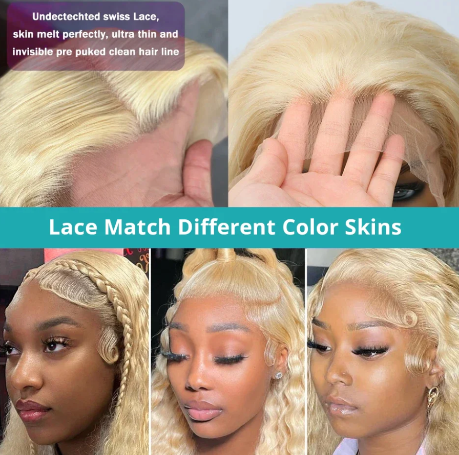 Deep Wave Blond Colored 180% Density Human Hair Lace Front Wig