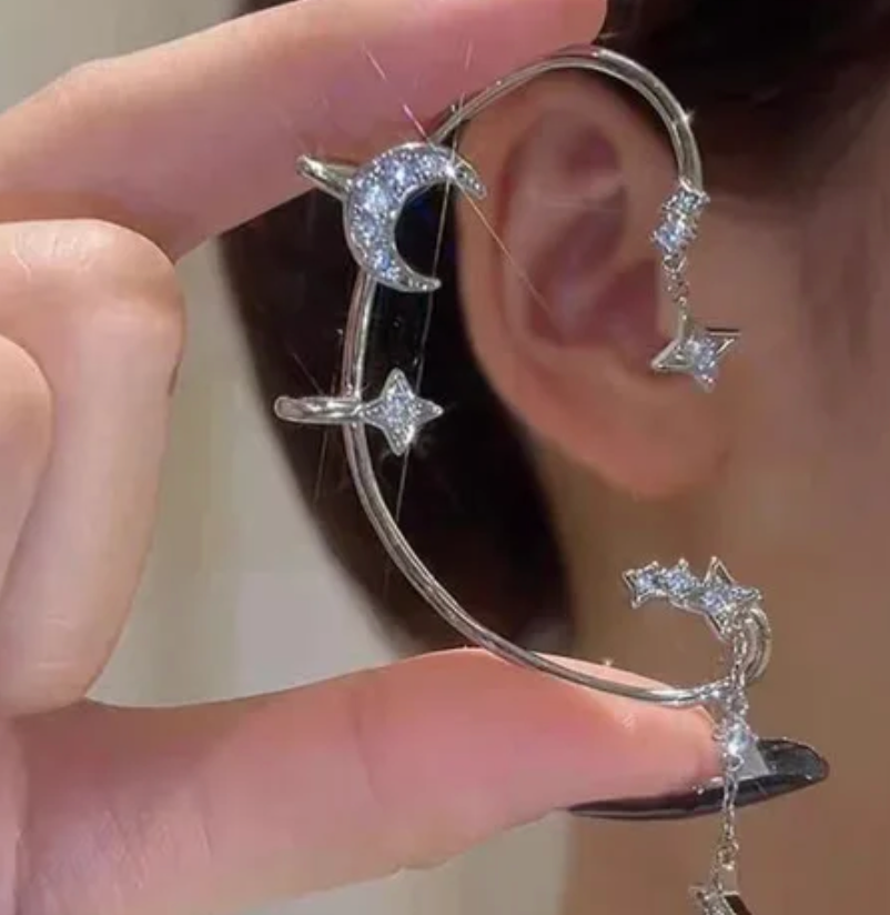 1 Pcs Cute Faux Ear Piercings Gold Silver Metal Rhinestone Butterfly Ear Decoration  Cuff Clip Jewelry