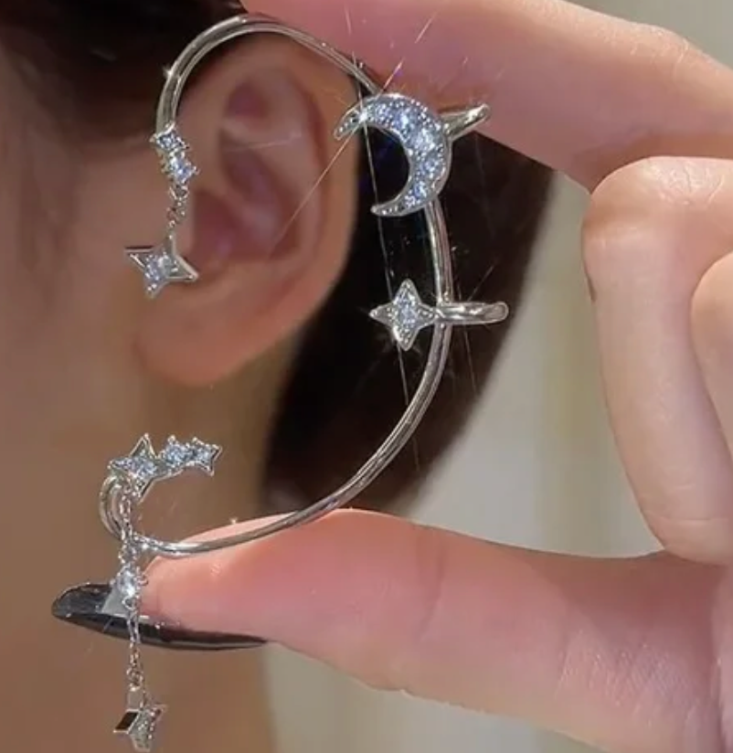 1 Pcs Cute Faux Ear Piercings Gold Silver Metal Rhinestone Butterfly Ear Decoration  Cuff Clip Jewelry