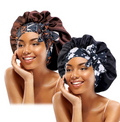 2 Pcs Satin Solid Boho Printed Sleeping Bonnet Women Bowknot Adjustable Night Cap
