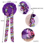 2 Pcs Satin Solid Boho Printed Sleeping Bonnet Women Bowknot Adjustable Night Cap