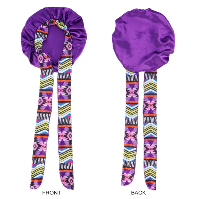 2 Pcs Satin Solid Boho Printed Sleeping Bonnet Women Bowknot Adjustable Night Cap