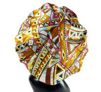 Womens Satin Ruffle Pattern Natural Hair Sleeping Night Cap Double Layer Bonnet