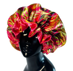 Womens Satin Ruffle Pattern Natural Hair Sleeping Night Cap Double Layer Bonnet