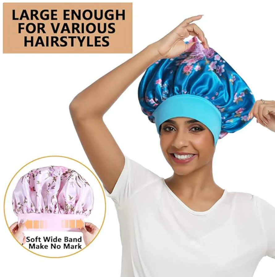 Satin Bonnet 1 Pcs Wide Band Womans Floral Satin Sleeping Cap Bonnet Natural Head Wrap