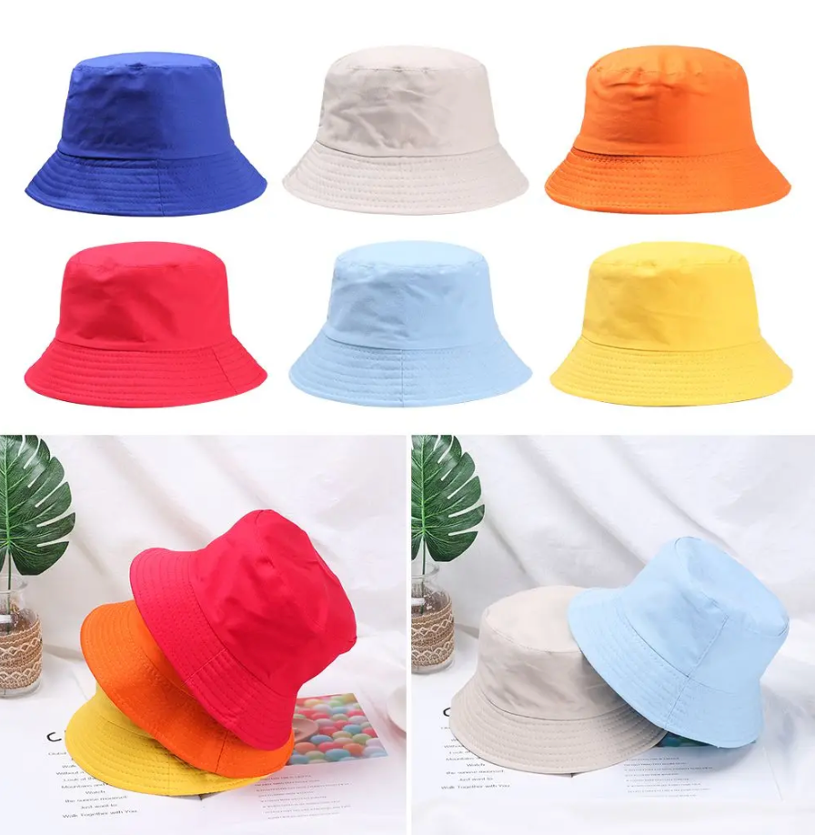 Childrens Summer  Bucket Hat Fisherman’s Cap Sun Protection Solid Color Breathable Cap