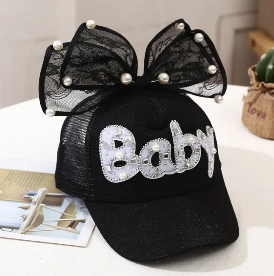 Childrens Summer Trending Outdoor Sun Cap Bowknot Summer Mesh Pearl Design Hat
