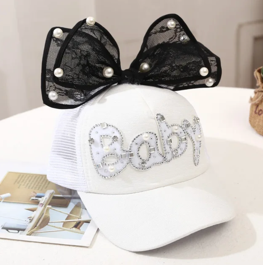 Childrens Summer Trending Outdoor Sun Cap Bowknot Summer Mesh Pearl Design Hat