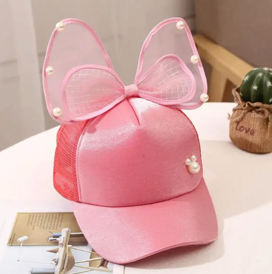 Childrens Summer Trending Outdoor Sun Cap Bowknot Summer Mesh Pearl Design Hat
