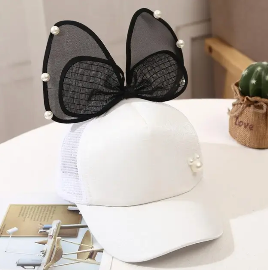 Childrens Summer Trending Outdoor Sun Cap Bowknot Summer Mesh Pearl Design Hat