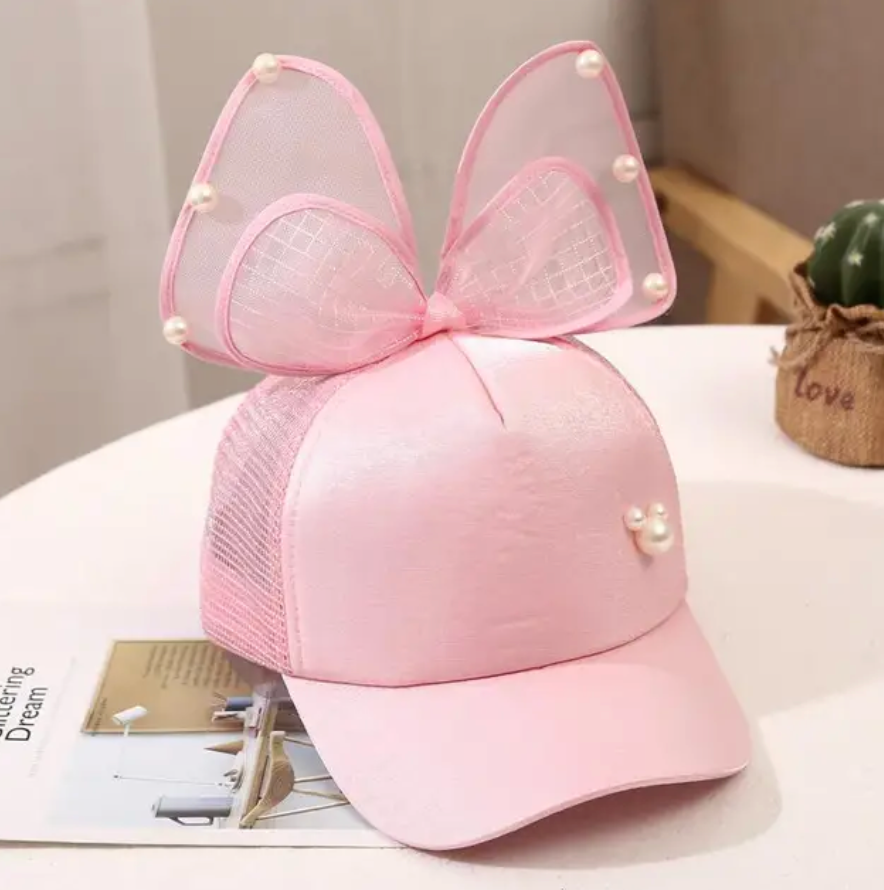 Childrens Summer Trending Outdoor Sun Cap Bowknot Summer Mesh Pearl Design Hat