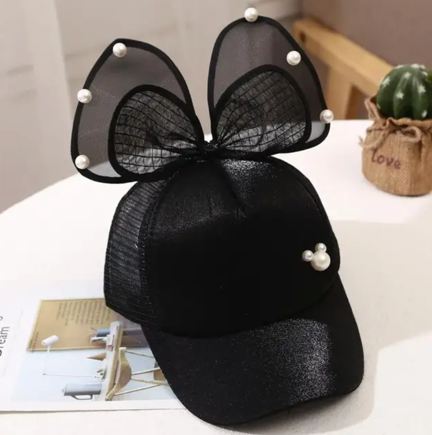 Childrens Summer Trending Outdoor Sun Cap Bowknot Summer Mesh Pearl Design Hat