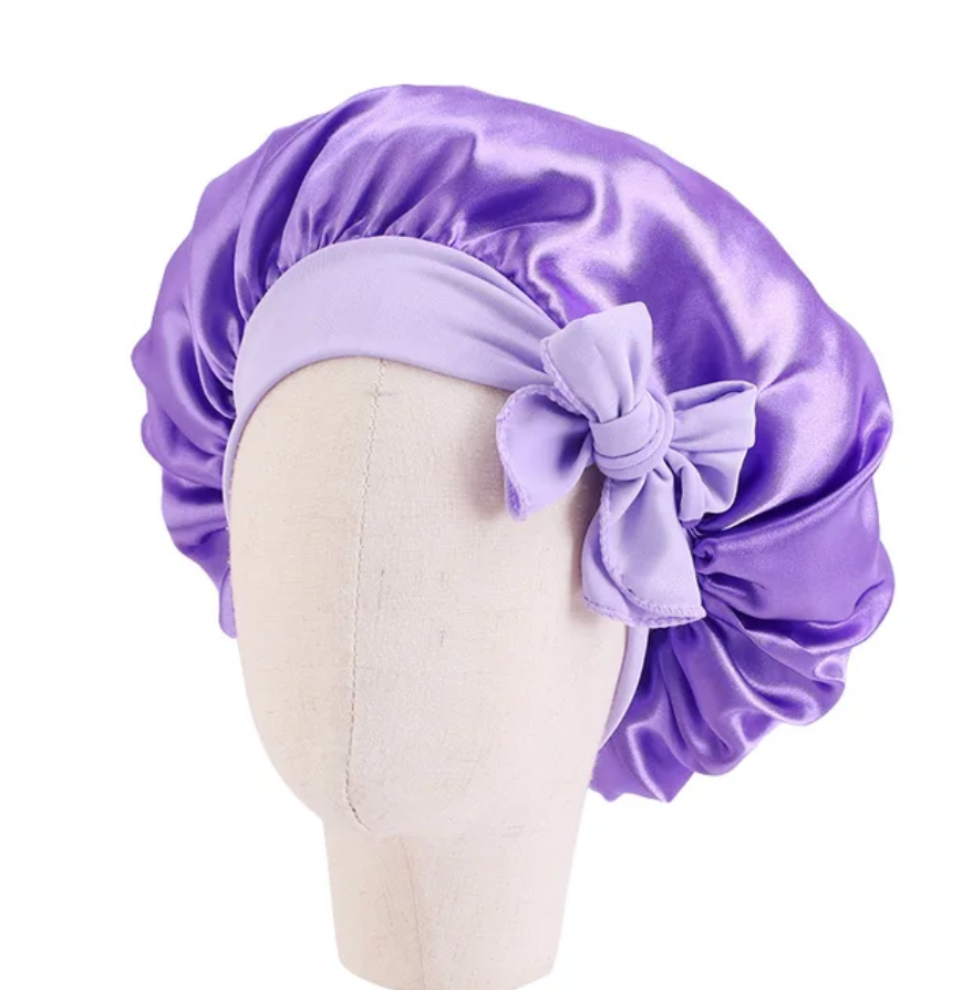 Solid color Satin Baby Bonnet Silk Cap With Band Tie Baby Sleeping Bonnet