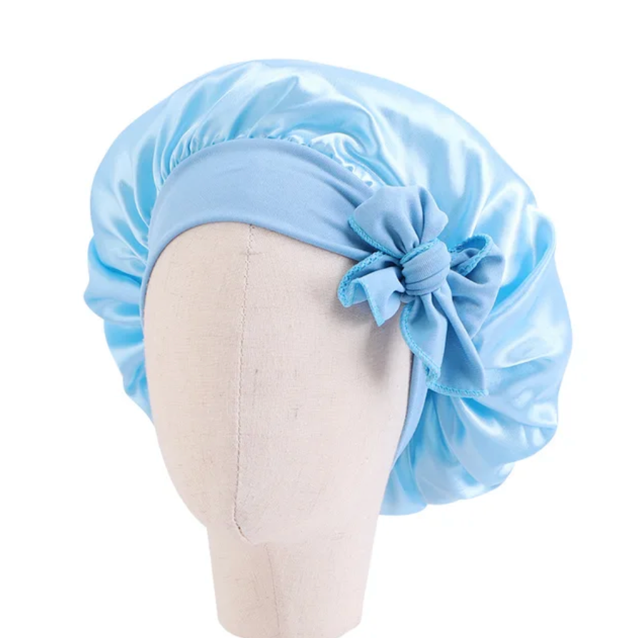 Solid color Satin Baby Bonnet Silk Cap With Band Tie Baby Sleeping Bonnet