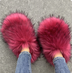 Fur Slippers Womans House Racoon Fur Woo Spikes Flat Trending Fashion Slides