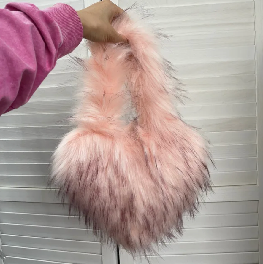 Plush Womans Handbag Heart Faux Fur Shoulder Bag Hand bag Love Tote Bag