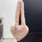 Plush Womans Handbag Heart Faux Fur Shoulder Bag Hand bag Love Tote Bag
