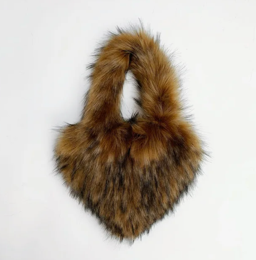 Plush Womans Handbag Heart Faux Fur Shoulder Bag Hand bag Love Tote Bag