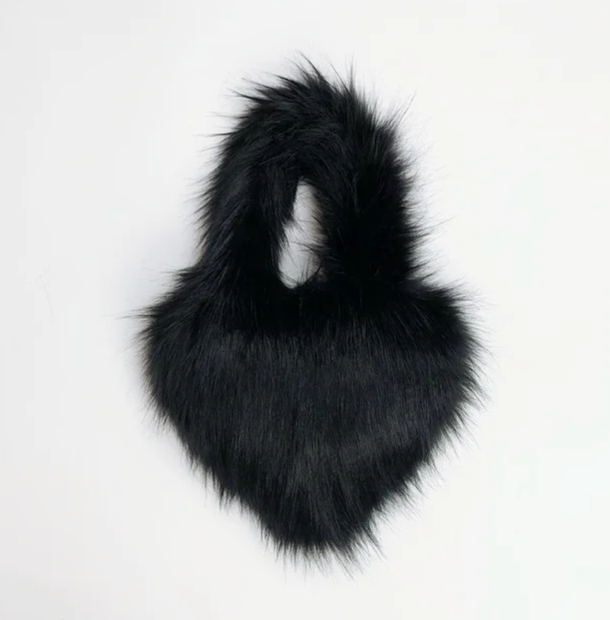 Plush Womans Handbag Heart Faux Fur Shoulder Bag Hand bag Love Tote Bag