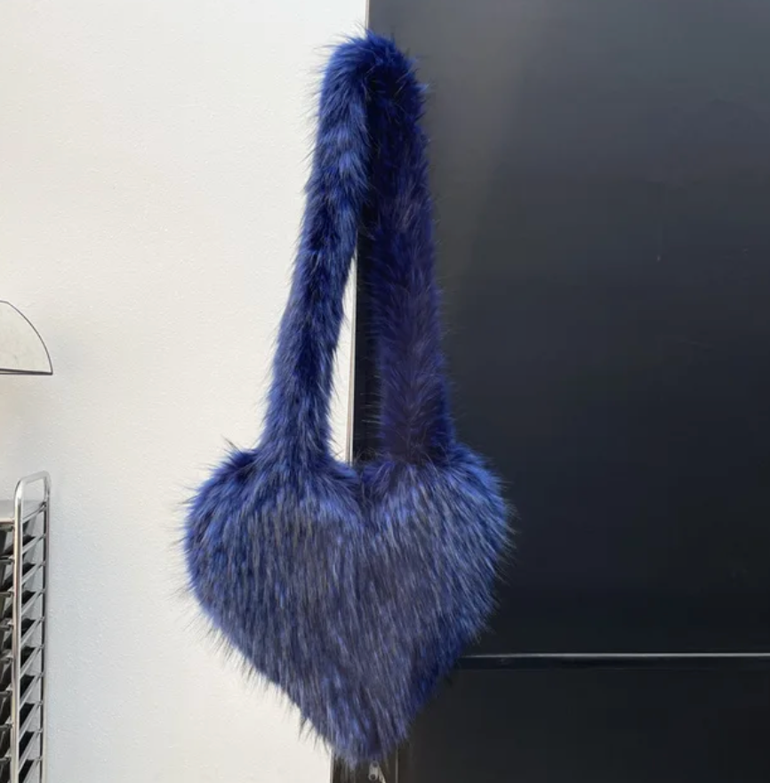 Plush Womans Handbag Heart Faux Fur Shoulder Bag Hand bag Love Tote Bag