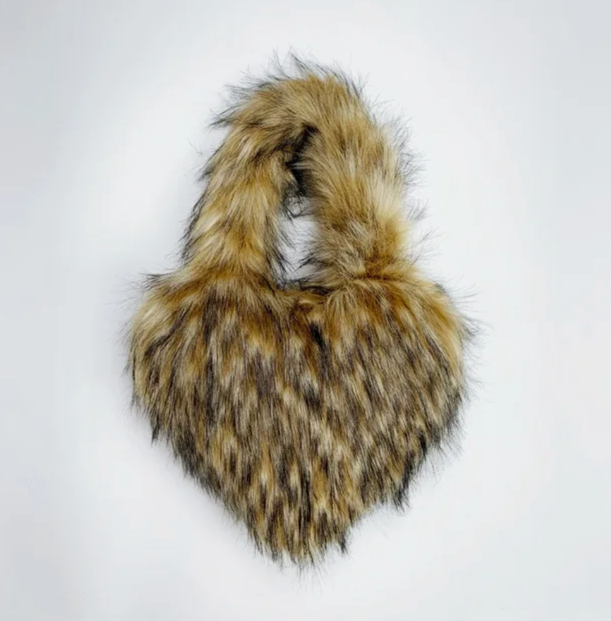 Plush Womans Handbag Heart Faux Fur Shoulder Bag Hand bag Love Tote Bag