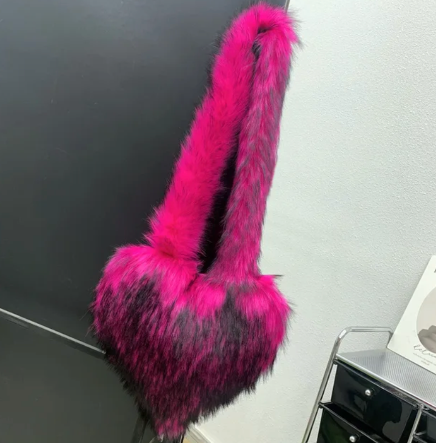 Plush Womans Handbag Heart Faux Fur Shoulder Bag Hand bag Love Tote Bag