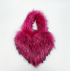 Plush Womans Handbag Heart Faux Fur Shoulder Bag Hand bag Love Tote Bag