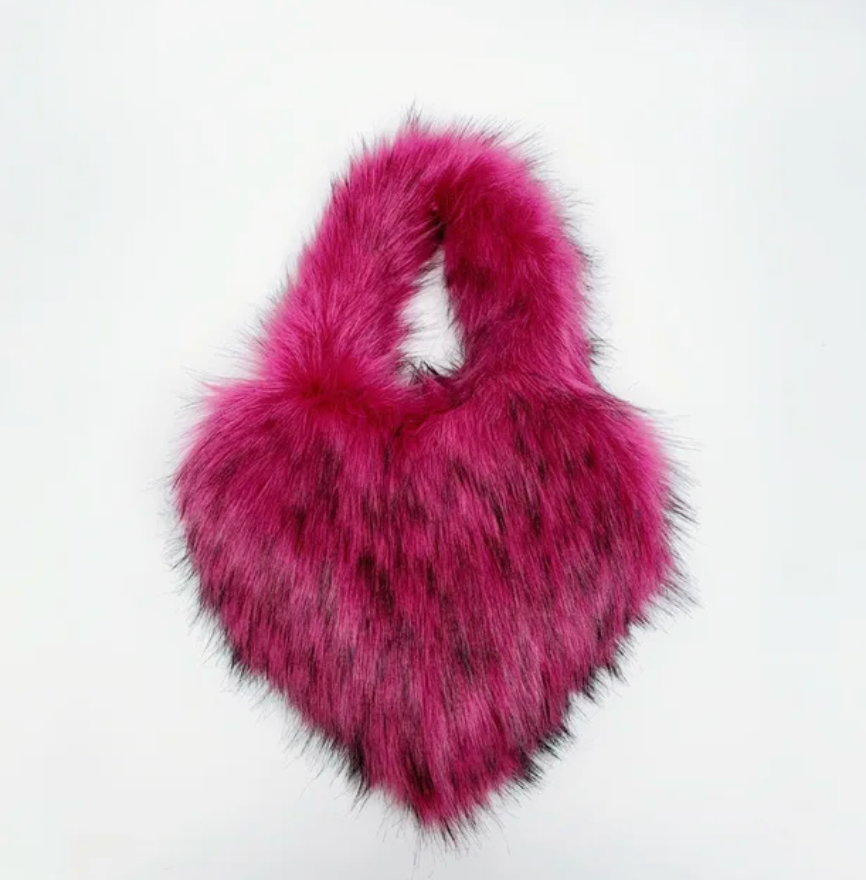Plush Womans Handbag Heart Faux Fur Shoulder Bag Hand bag Love Tote Bag