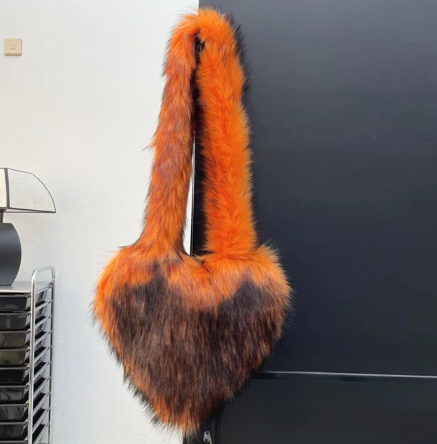 Plush Womans Handbag Heart Faux Fur Shoulder Bag Hand bag Love Tote Bag