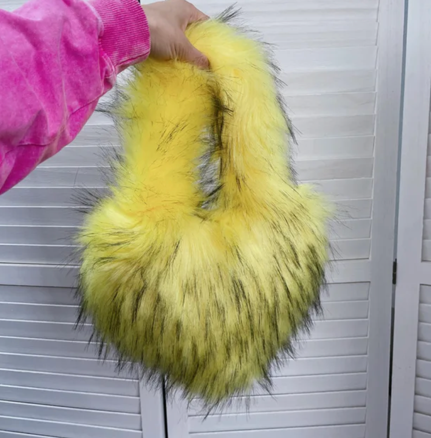 Plush Womans Handbag Heart Faux Fur Shoulder Bag Hand bag Love Tote Bag