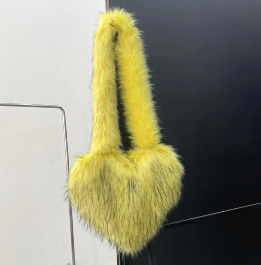 Plush Womans Handbag Heart Faux Fur Shoulder Bag Hand bag Love Tote Bag