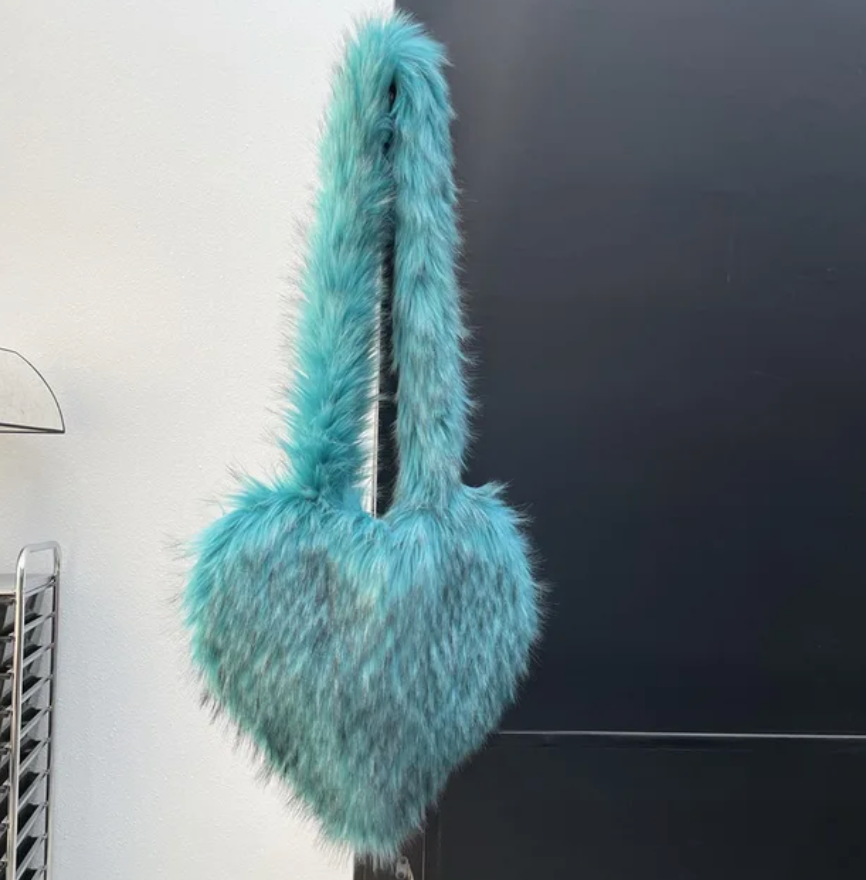 Plush Womans Handbag Heart Faux Fur Shoulder Bag Hand bag Love Tote Bag